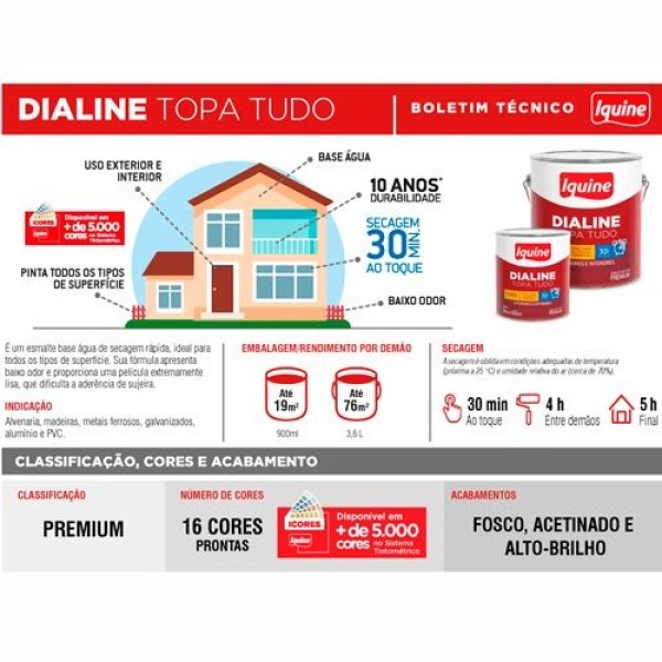 Encontraproduto.com.br - Tinta Esmalte Iquine A Base Dagua Premium Alto Brilho 800Ml Dialine Topa Tudo 006 Platina (MP)