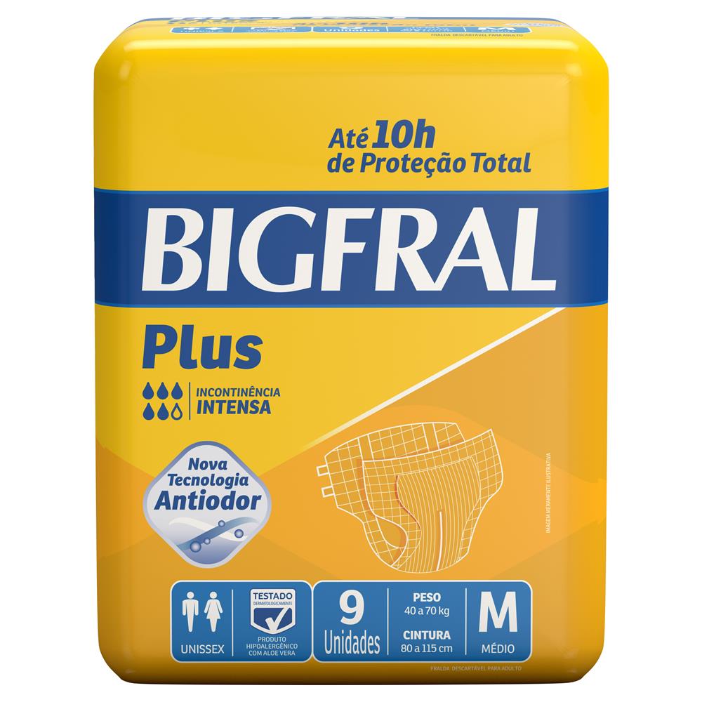 Fralda Geriátrica Bigfral Plus M com 9 unidades