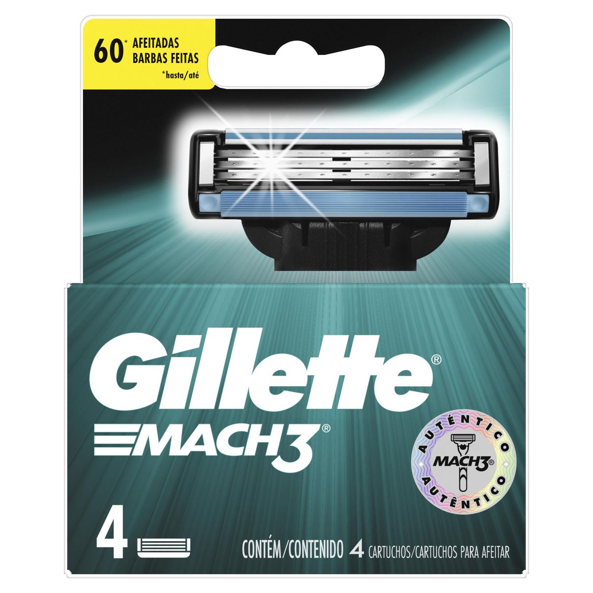 Carga para Aparelho de Barbear Gillette Mach3 com 4 Unidades