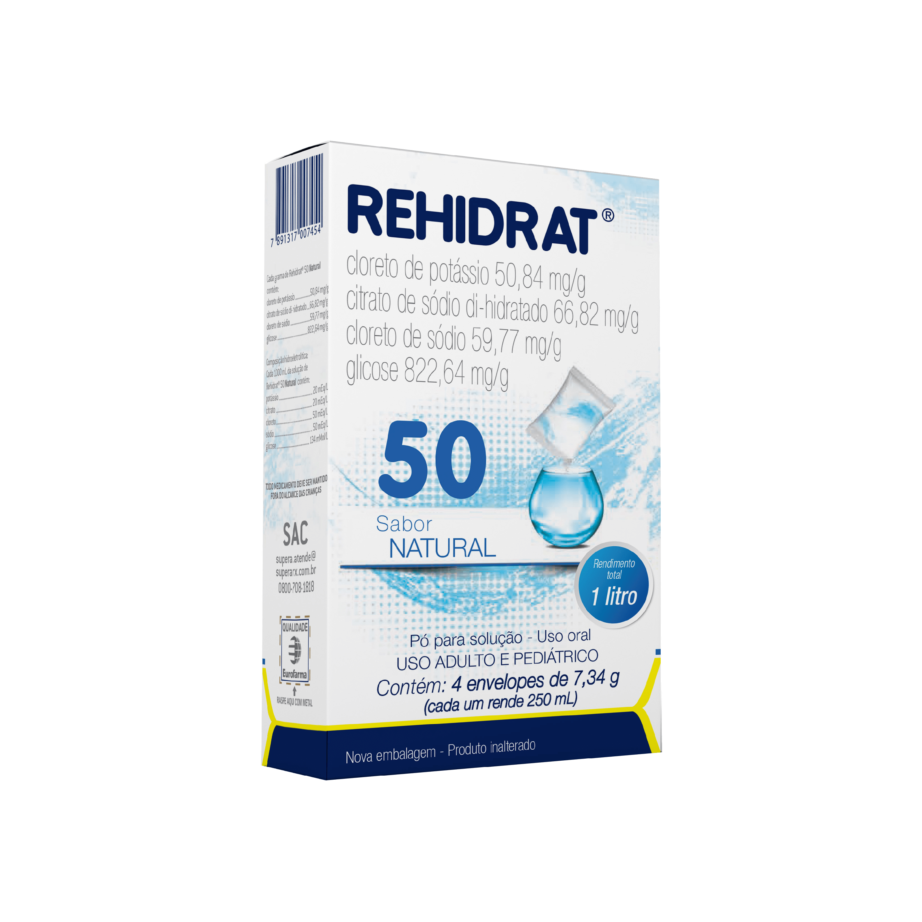 Rehidrat 50 Sabor Natural Pó com 4 Envelopes