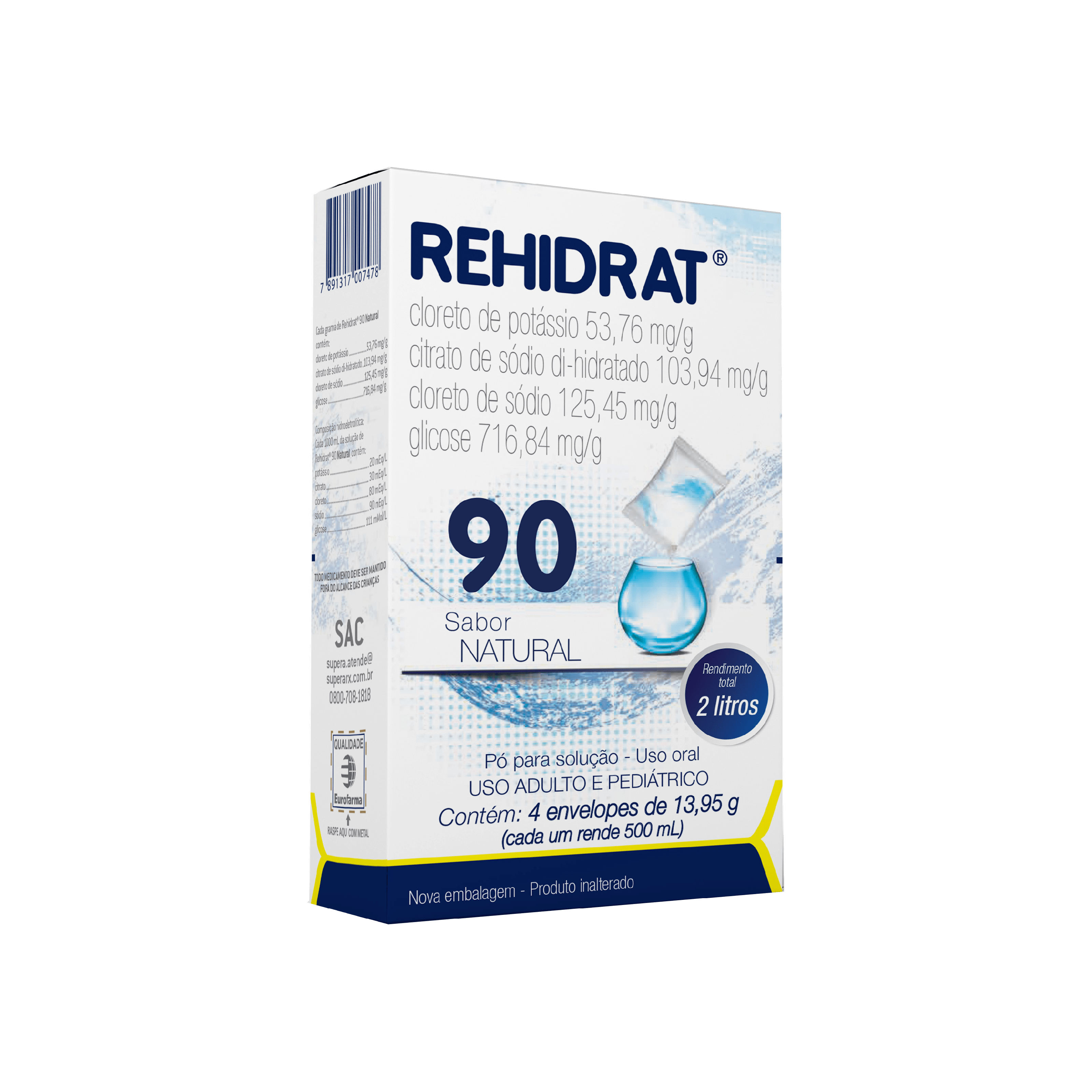 Rehidrat 90 Sabor Natural Pó com 4 Envelopes