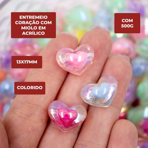 Encontraproduto.com.br - Entremeio Coração Com Miolo 13X17mm Em Acrílico Com 500G