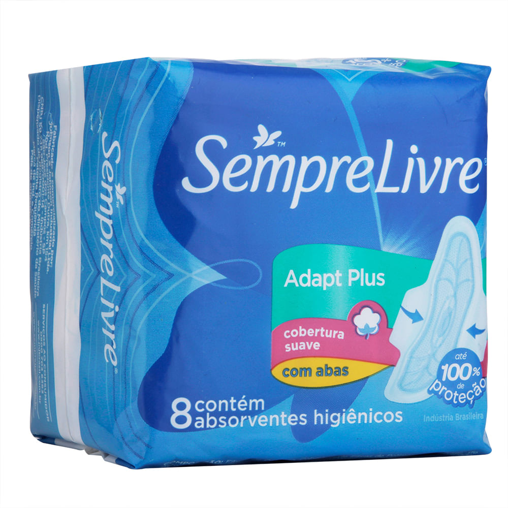 Absorvente Sempre Livre Adapt Plus Suave Com Abas Com 8 Unidades