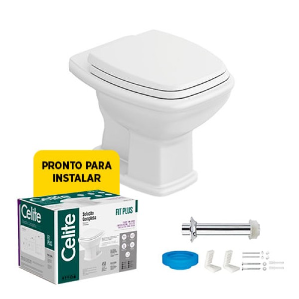 Encontraproduto.com.br - Kit Bacia Convencional e Assento + Acessórios para Instalação Fit Flus Branco - CELITE