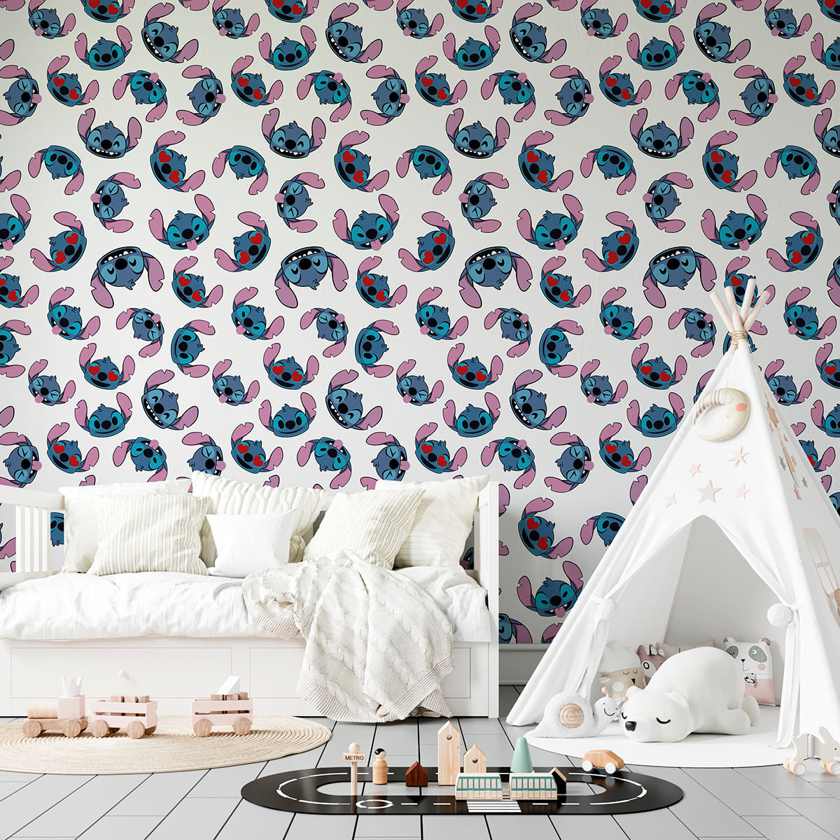 Papel de Parede Adesivo Teens Disney Stitch Emoji Blitz - Medidas: 48 x 300 cm
