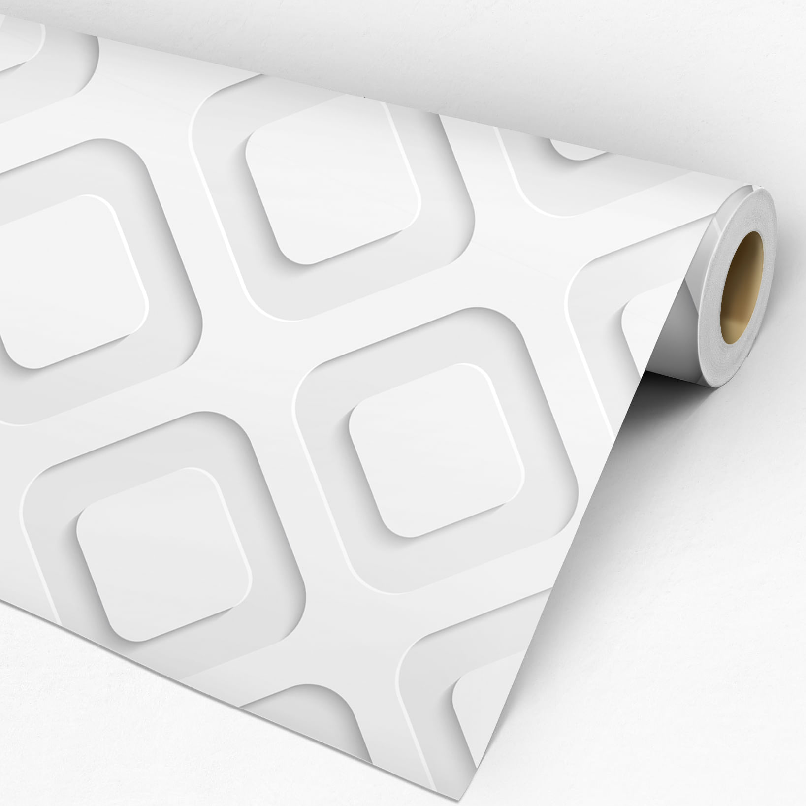 Encontraproduto.com.br - Papel de Parede Adesivo 3D Losangos Vazados Branco e Cinza - Medidas: 48 x 300 cm