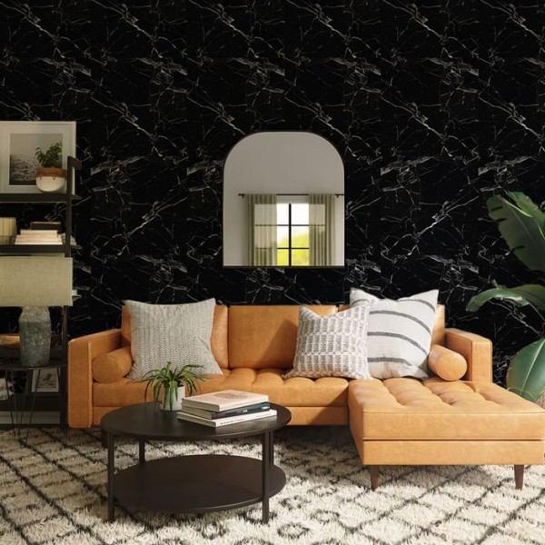 Papel de Parede Adesivo Textura Textura Mármore Preto Luxo - Medidas: 48 x 300 cm