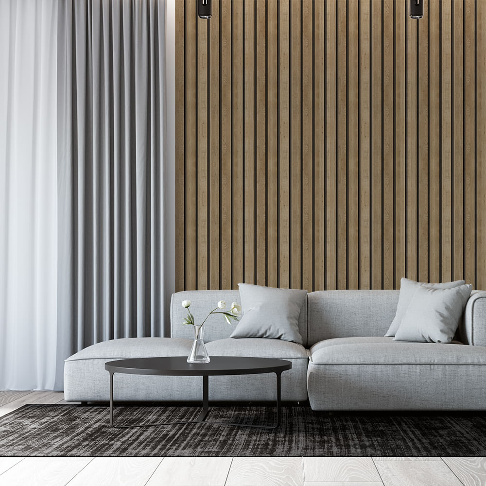 Papel de Parede Adesivo Madeira Carvalho Estilo Ripa - Medidas: 48 x 300 cm