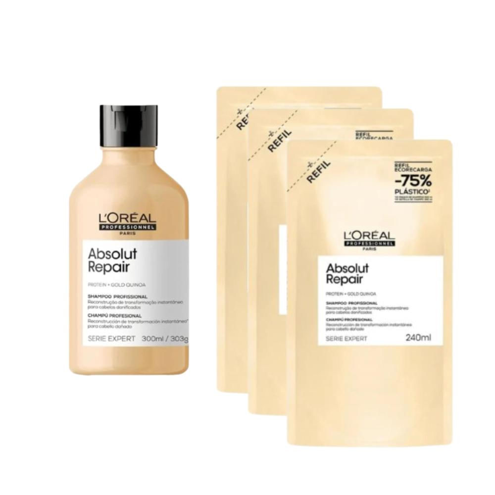 Kit Loréal Professionnel Shampoo Gold Quinoa 300ml + 3 Refis 240ml
