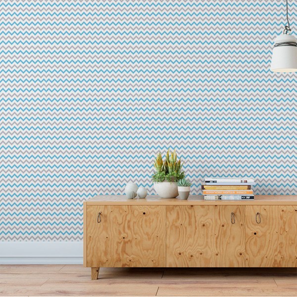 Papel de Parede Adesivo Chevron Cinza e Azul - Medidas: 48 x 300 cm