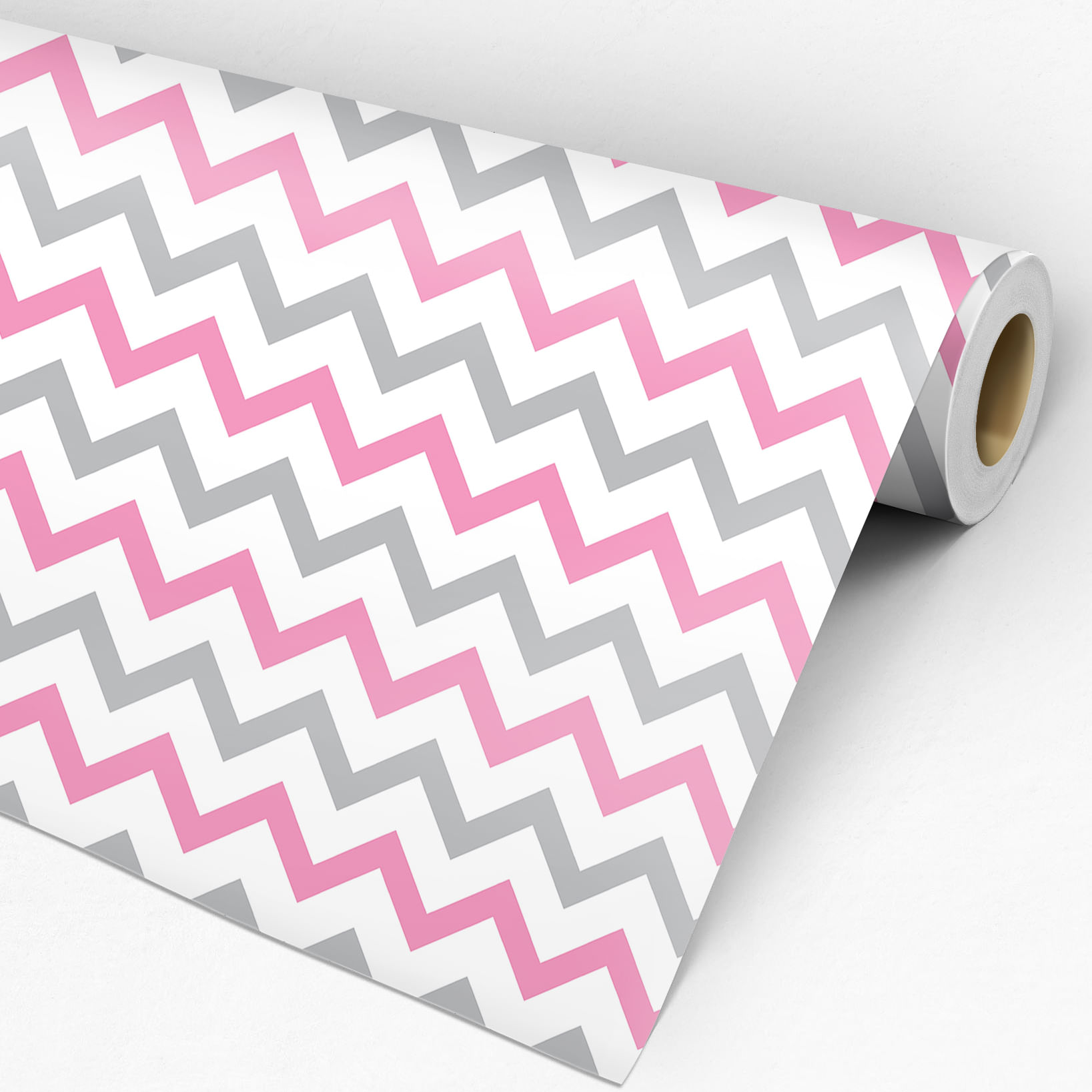 Encontraproduto.com.br - Papel de Parede Adesivo Chevron Rosa e Cinza - Medidas: 48 x 300 cm