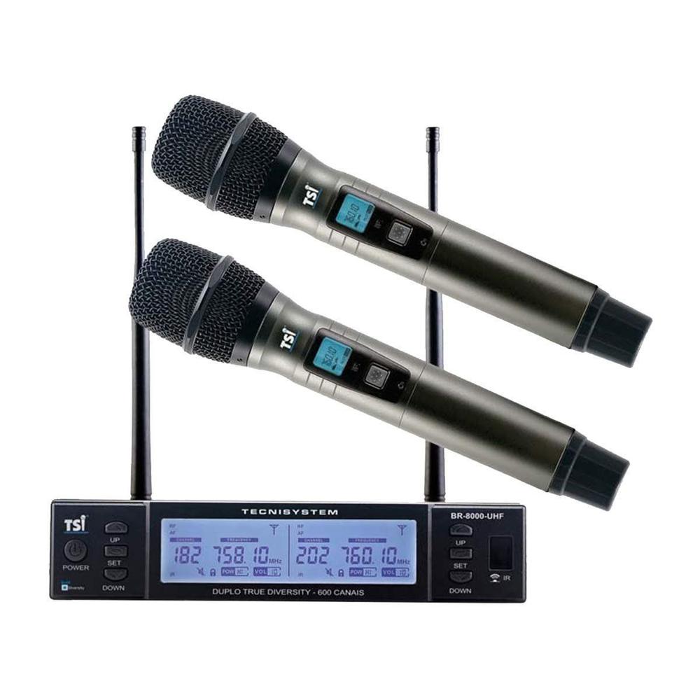 Microfone Duplo sem Fio UHF BR8000 Tsi