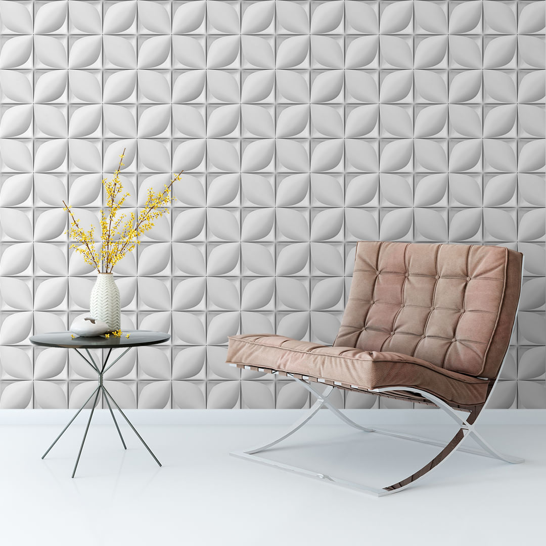 Encontraproduto.com.br - Papel de Parede Adesivo 3D Pétala Branco e Cinza - Medidas: 48 x 300 cm
