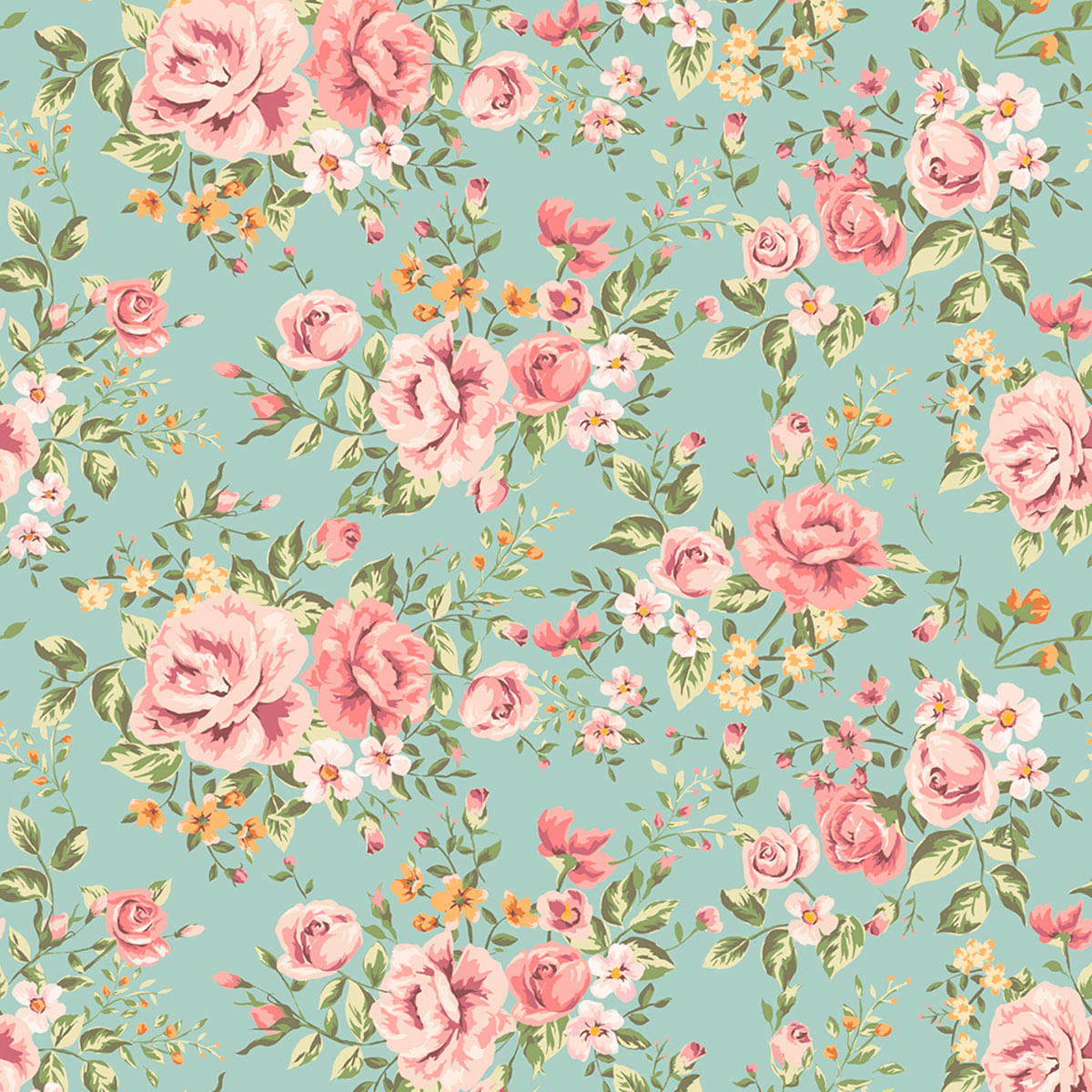 Encontraproduto.com.br - Papel de Parede Adesivo Floral Verde e Rosa - Medidas: 48 x 300 cm