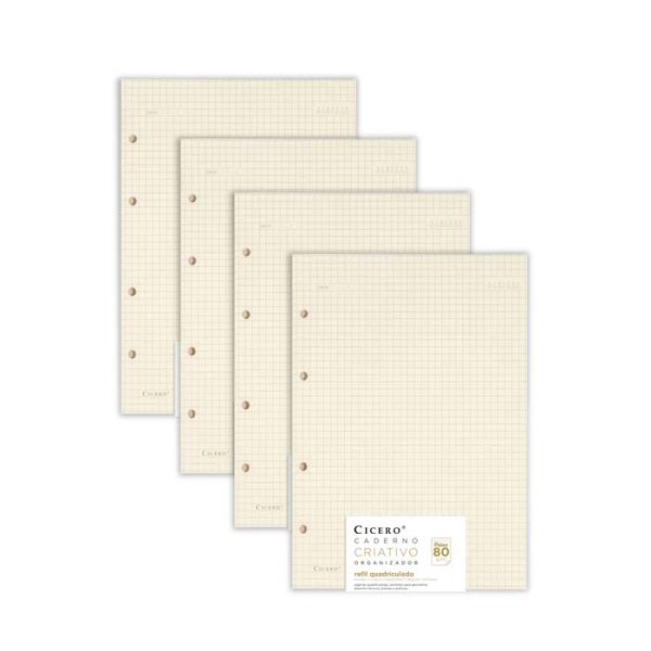 Kit de 4 Refis Quadriculado Caderno Argolado Polen 17x24