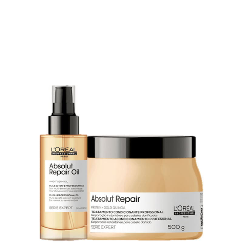 Kit LOréal Professionnel Serie Expert Absolut Repair Gold Quinoa Protein Máscara 500g + Óleo 90ml