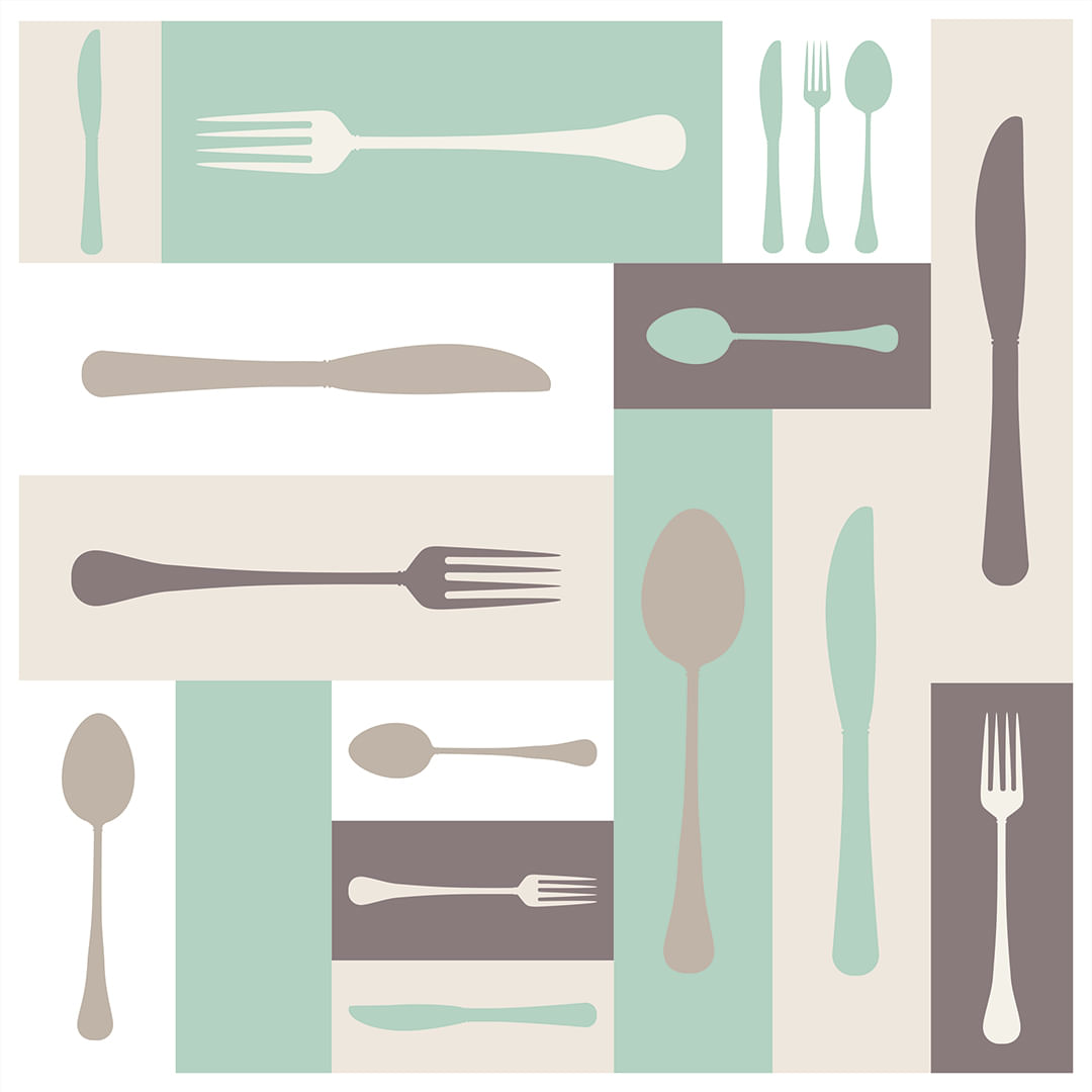 Encontraproduto.com.br - Papel de Parede Adesivo Gourmet Restaurante Garfo Colher Faca Verde - Medidas: 48 x 300 cm