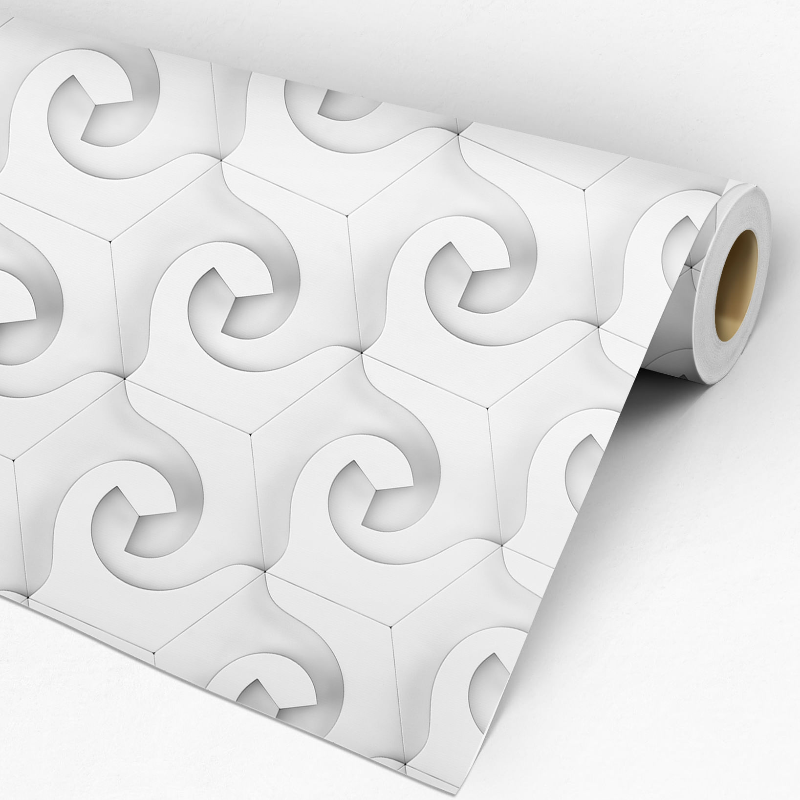 Encontraproduto.com.br - Papel de Parede Adesivo 3D Ondas Cinza e Branco - Medidas: 48 x 300 cm