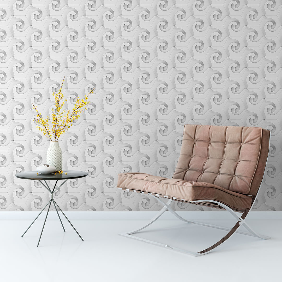 Encontraproduto.com.br - Papel de Parede Adesivo 3D Ondas Cinza e Branco - Medidas: 48 x 300 cm
