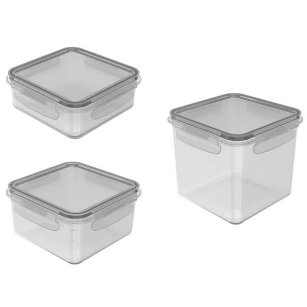 Encontraproduto.com.br - Kit Pote Click Acrílico Quadrado Natural 3 Peças - Ou