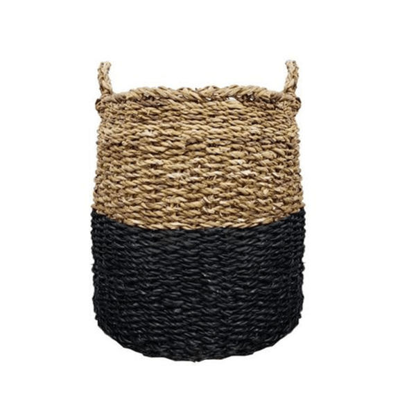 Encontraproduto.com.br - Cesto Seagrass Redondo Balki Black Com Alça 35X35cm - Yoi