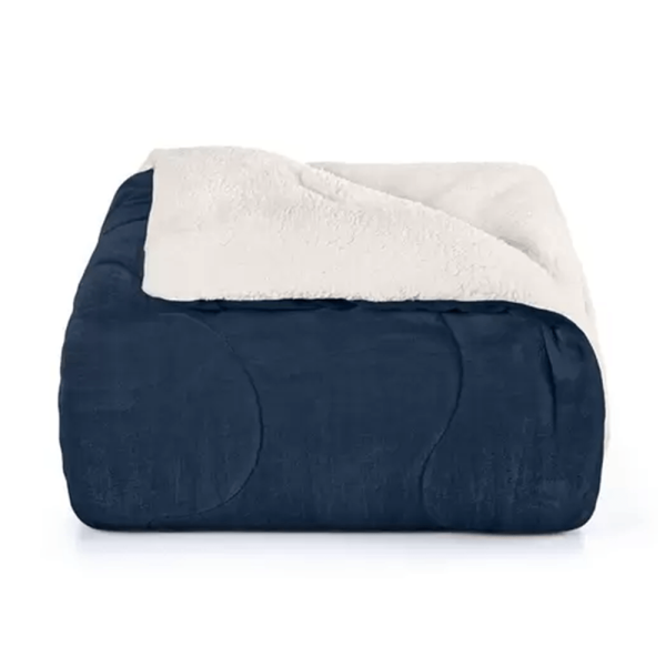 Encontraproduto.com.br - Edredom Plush Sherpa Solteiro Azul Marinho Liso - Hedrons