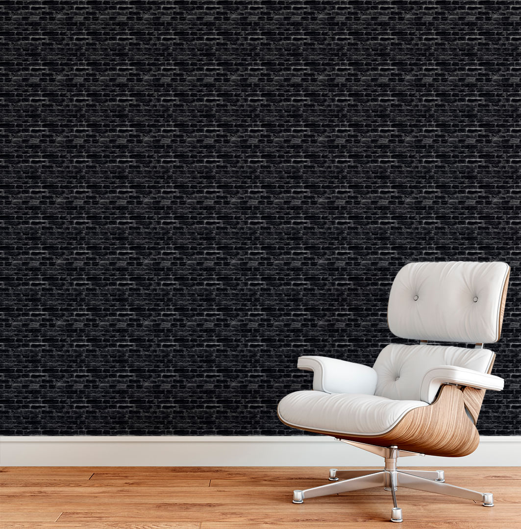 Encontraproduto.com.br - Papel de Parede Adesivo Tijolinho a Vista Preto - Medidas: 48 x 300 cm