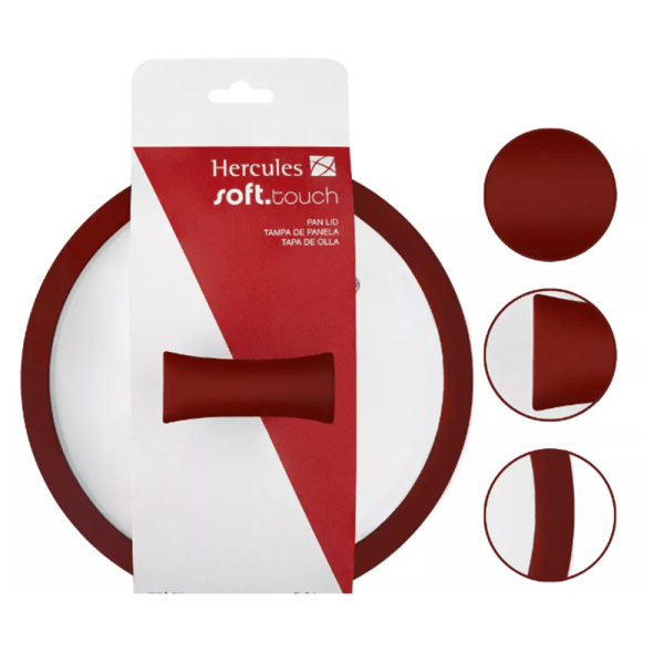 Encontraproduto.com.br - Tampa De Vidro Para Frigideira Soft Touch Com Silicone Vermelho 20Cm - Hercules