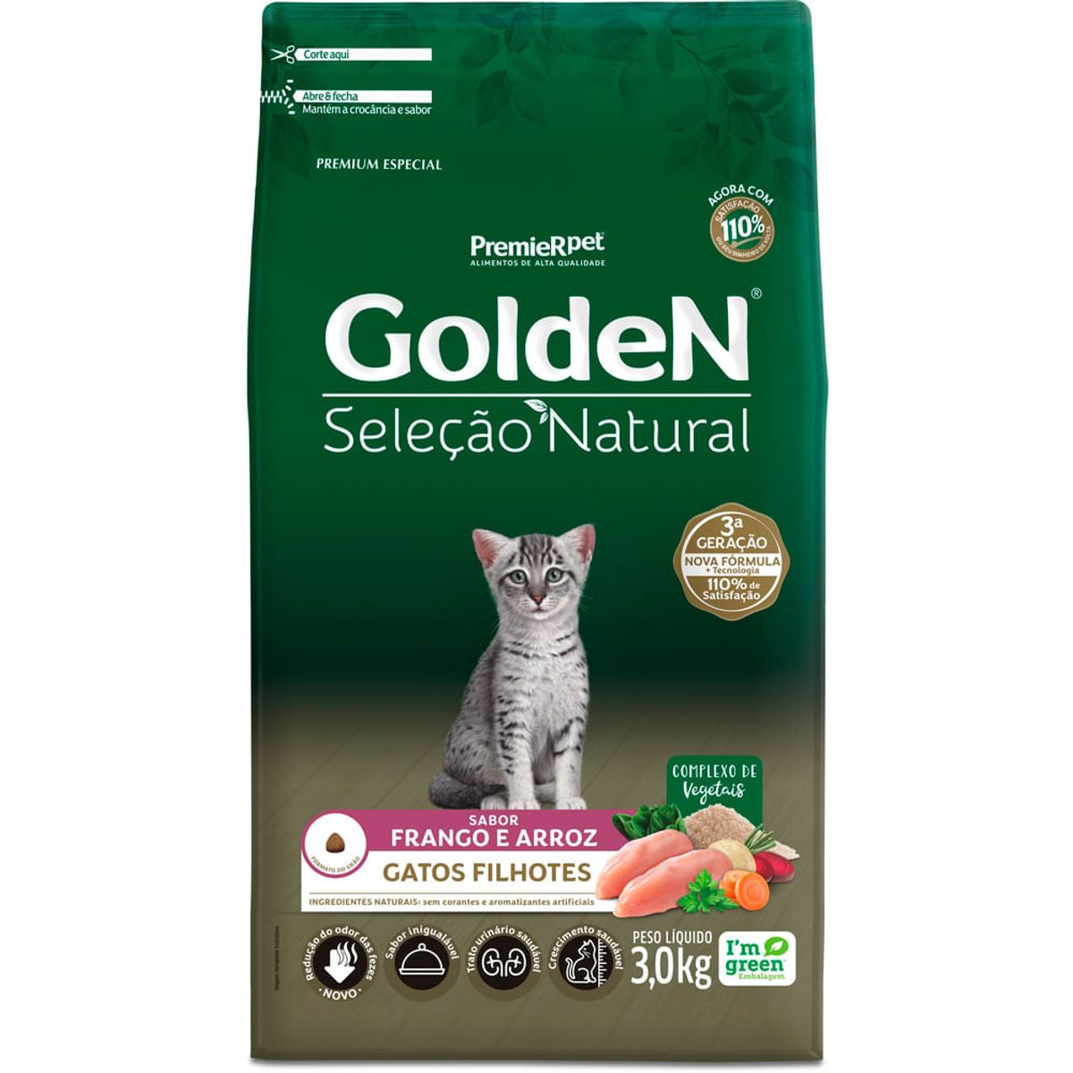 Encontraproduto.com.br - Ração Seca Golden Seleção Natural para Gatos Filhotes Frango 3kg
