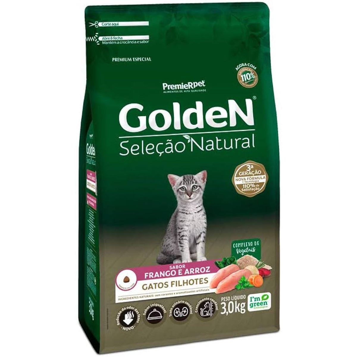 Encontraproduto.com.br - Ração Seca Golden Seleção Natural para Gatos Filhotes Frango 3kg