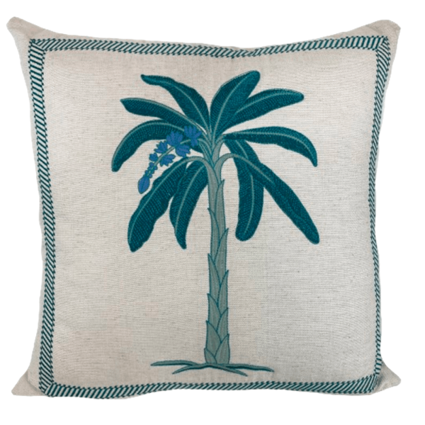 Almofada De Linho Cru Com Bordado Fino Coqueiro 52Cm - Decortextil