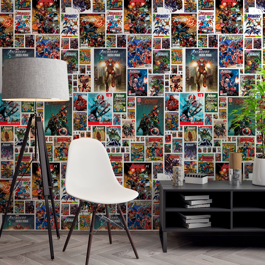 Papel de Parede Adesivo Teens Geek Quadrinhos HQ Marvel Avengers Vingadores - Medidas: 48 x 300 cm