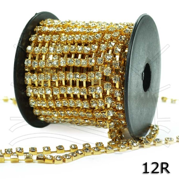 Encontraproduto.com.br - Corrente de Strass Cristal Ouro Nº 12 - 10 Metros