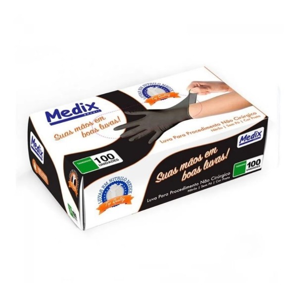 Encontraproduto.com.br - Luva Procedimento Nitrilo Preto - Tamanho M sem Talco
