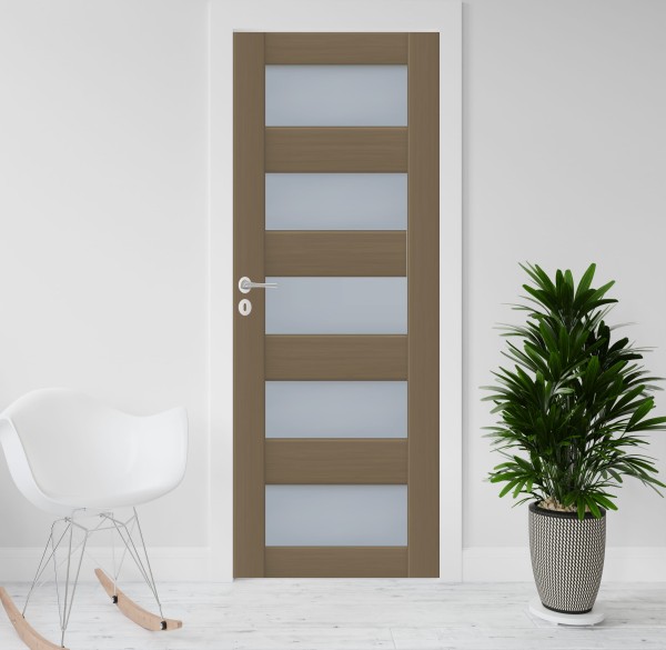 Adesivo para Porta de Madeira com Estampa Colméia de Vidros 210 x 74 cm - Cor: Marrom