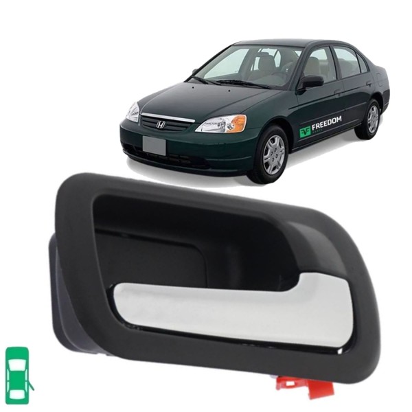 Encontraproduto.com.br - Maçaneta da porta honda civic 1.7 16v 2001 á 2006 traseira interna lado direito preta/cromada