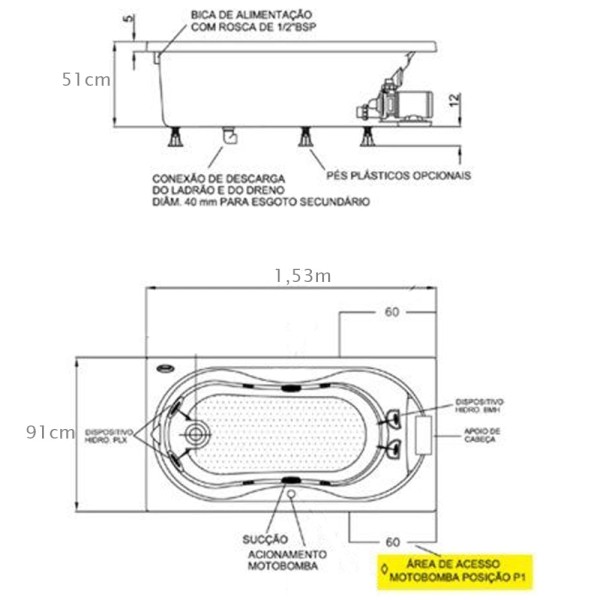 Encontraproduto.com.br - Banheira Jacuzzi Espree com Aquecedor 10 jatos em Acrílico 152,5x91x51cm