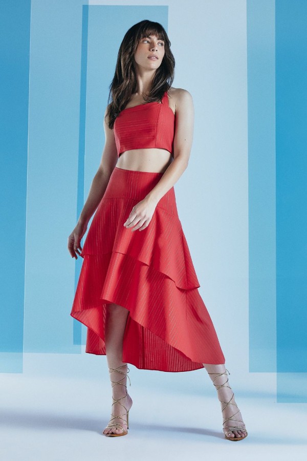 Encontraproduto.com.br - SAIA MIDI BABADOS MULLET -
VERMELHO