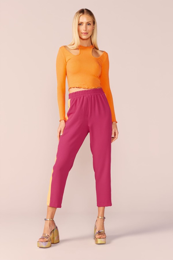 Encontraproduto.com.br - CALÇA CREPE MIX COLOR -CHERRY / LARANJA