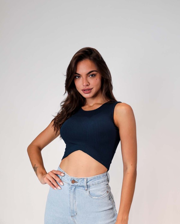 Encontraproduto.com.br - Regata Feminina Canelada Cropped com Recorte em V Laranja   90076l Unica
