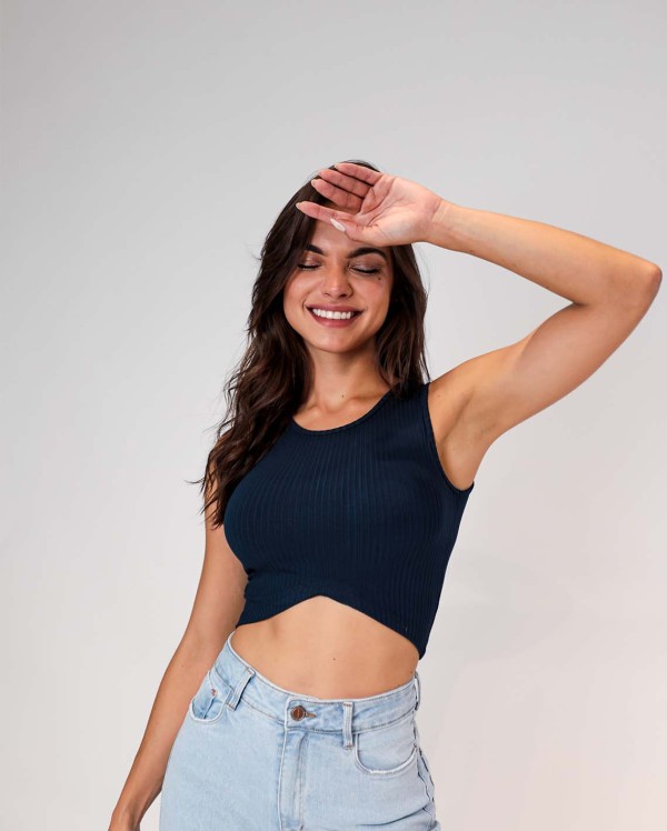 Encontraproduto.com.br - Regata Feminina Canelada Cropped com Recorte em V Laranja   90076l Unica