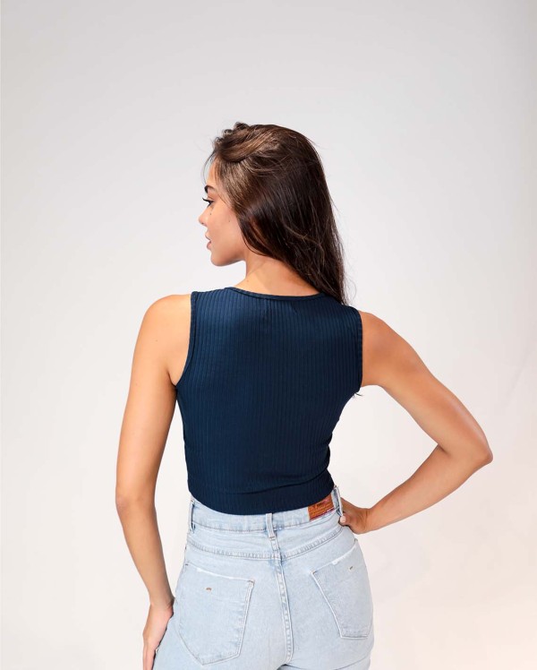 Encontraproduto.com.br - Regata Feminina Canelada Cropped com Recorte em V Laranja   90076l Unica