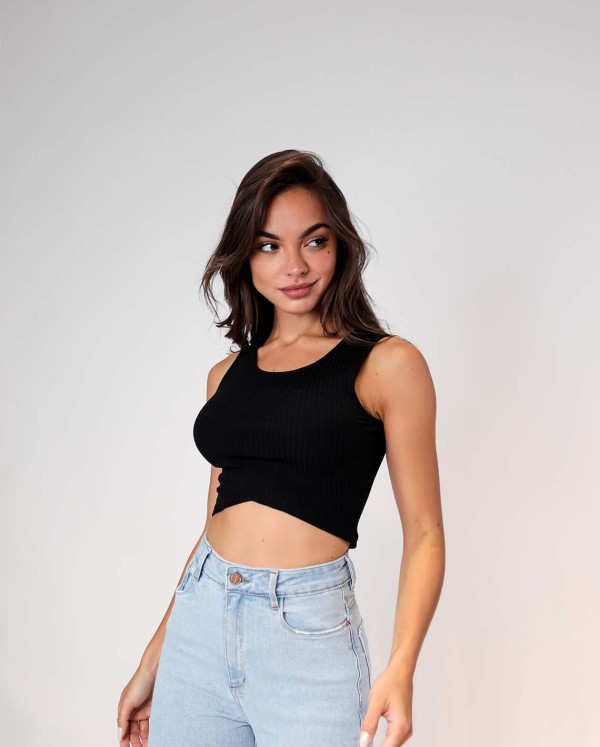 Encontraproduto.com.br - Regata Feminina Canelada Cropped com Recorte em V Laranja   90076l Unica