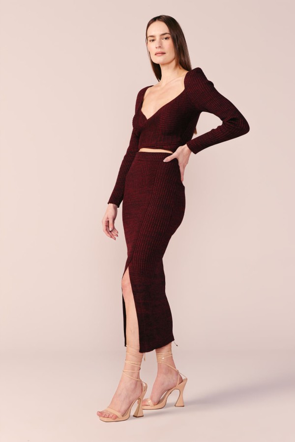 Encontraproduto.com.br - SAIA MIDI TRICOT MESCLADA -MARSALA
