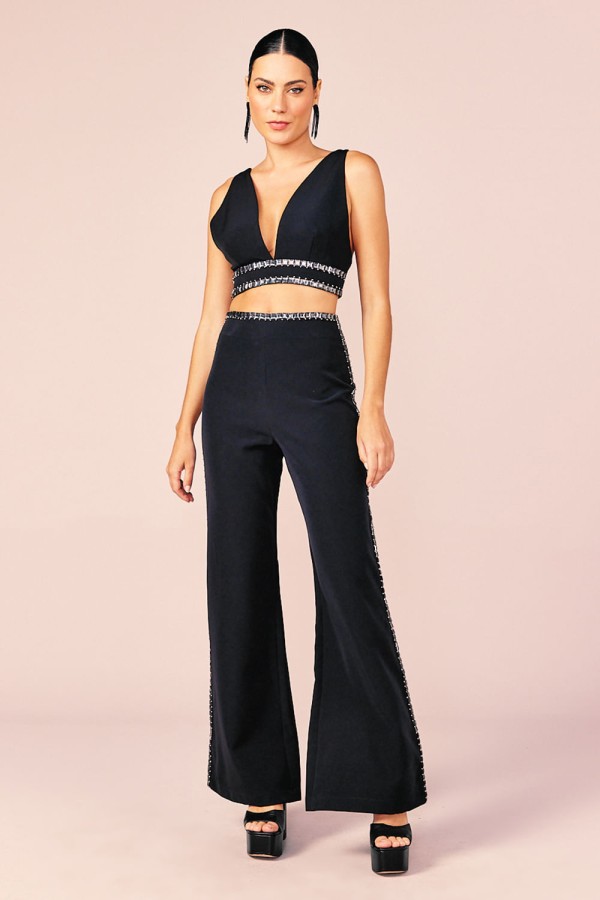 Encontraproduto.com.br - CALÇA RETA BORDADA - PRETO