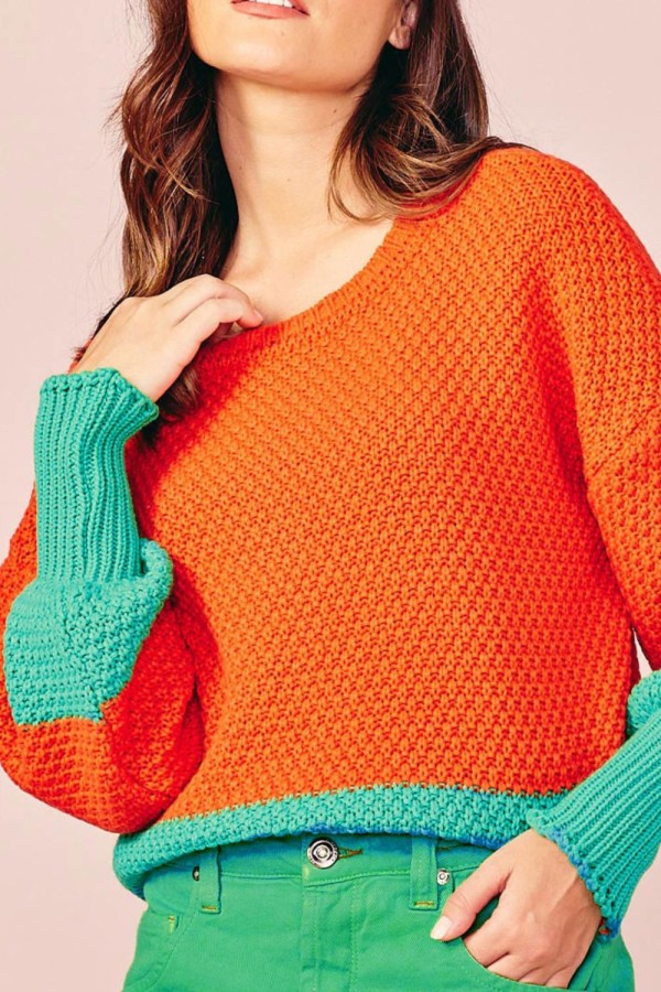 Encontraproduto.com.br - MAXI BLUSA DUO TRICOT - ORANGE / MACA VERDE