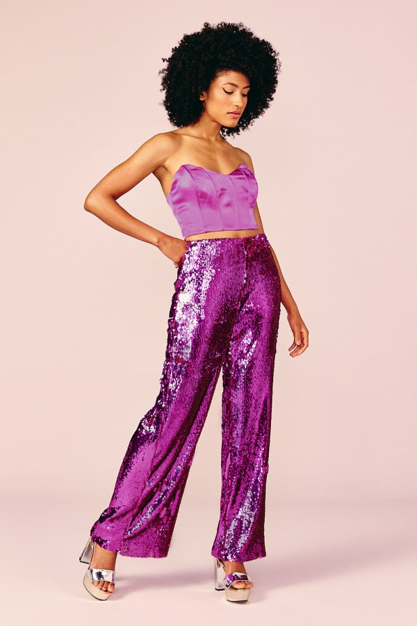 CALÇA RETA PAETE - MAXI PINK
