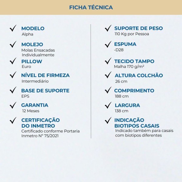 Encontraproduto.com.br - Conjunto Box Casal Mola Ensacada Probel Alpha (138x188x52cm)