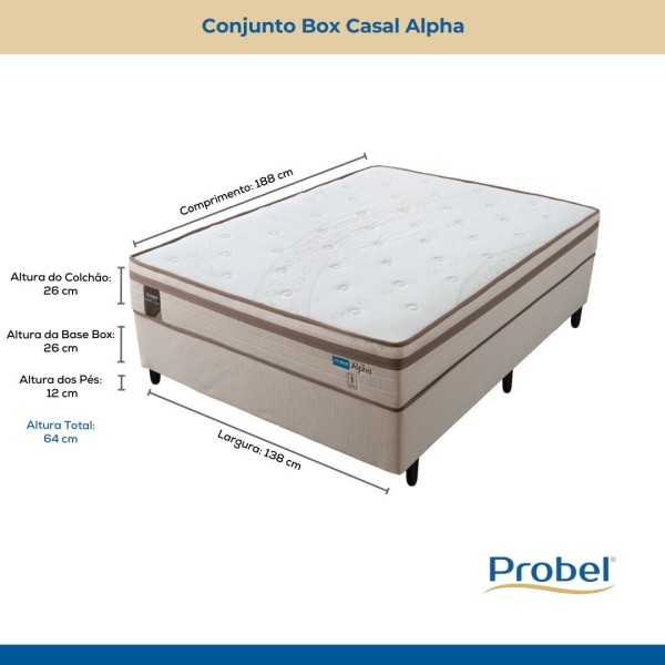 Encontraproduto.com.br - Conjunto Box Casal Mola Ensacada Probel Alpha (138x188x52cm)