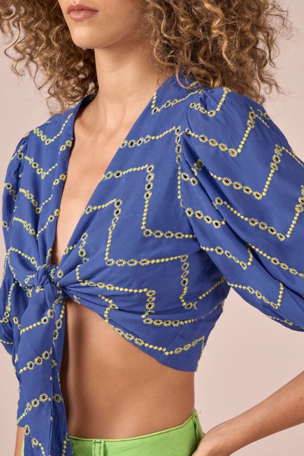Encontraproduto.com.br - BLUSA DE AMARRAR LAISE ZIG ZAG - ANIL
